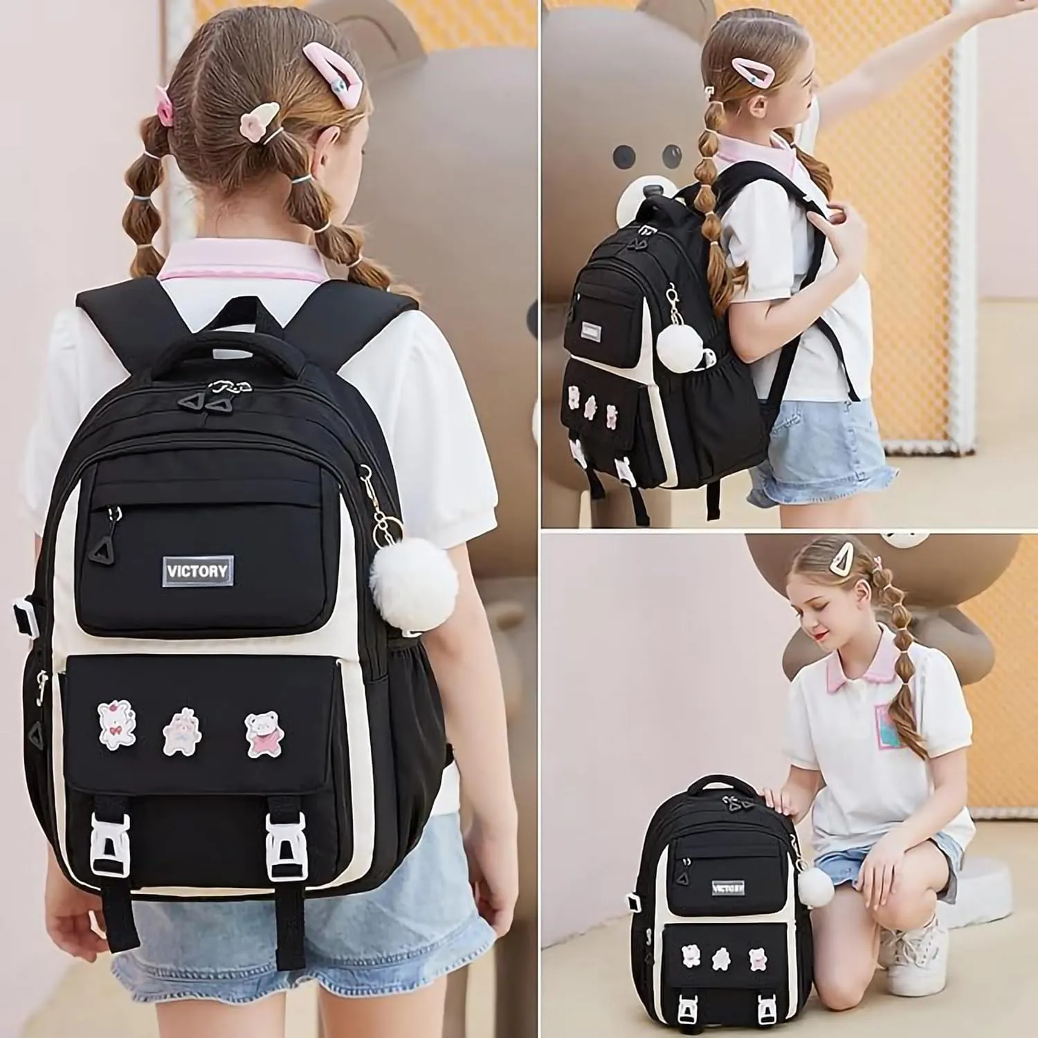 AO ALI VICTORY Backpack for Women Girls Set with Pencil Case 15.6 Inch Laptop School Bag Kids Elementary College Backpacks