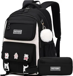 AO ALI VICTORY Backpack for Women Girls Set with Pencil Case 15.6 Inch Laptop School Bag Kids Elementary College Backpacks