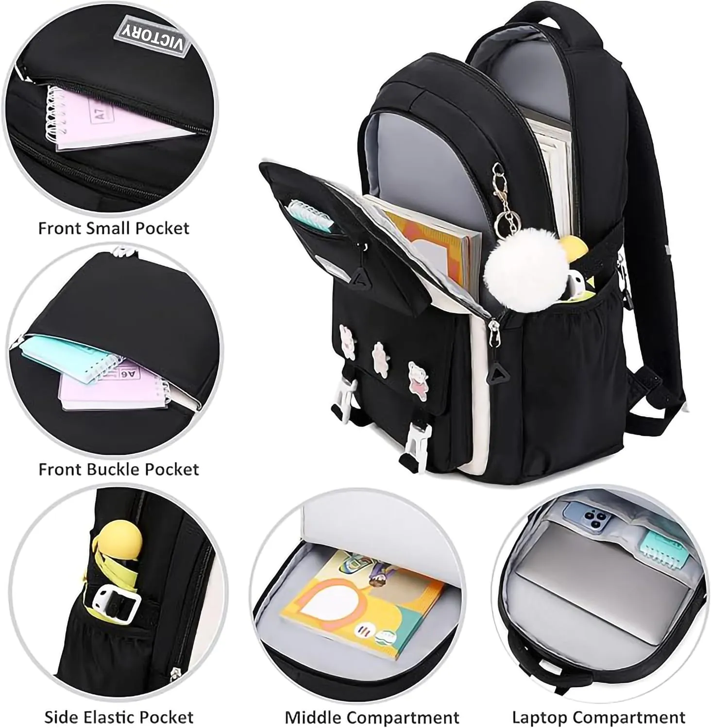 AO ALI VICTORY Backpack for Women Girls Set with Pencil Case 15.6 Inch Laptop School Bag Kids Elementary College Backpacks
