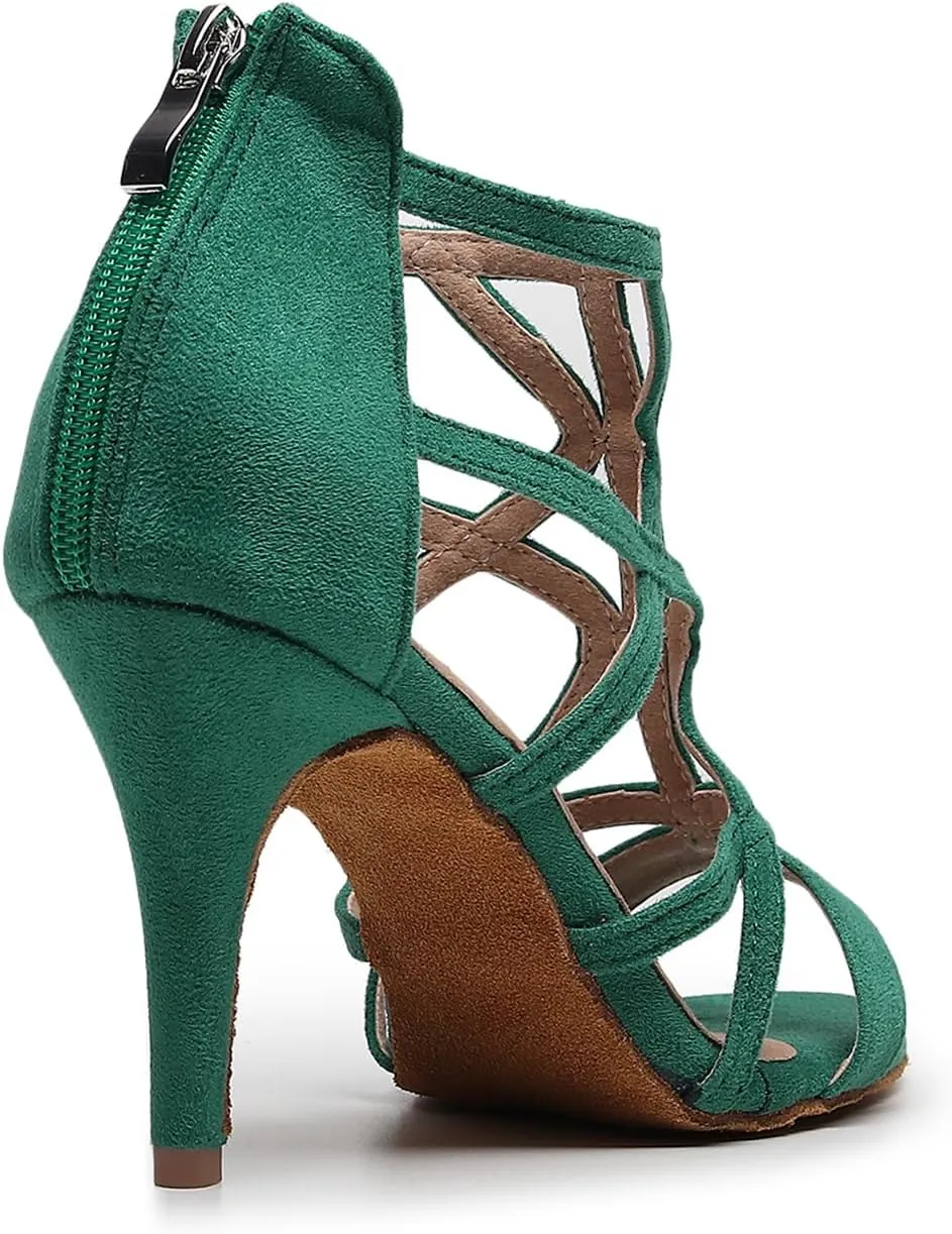 AOQUNFS Women Ballroom Dance Shoes Open-Toe Latin Salsa Practice Performance Dance Heels,Model 7277