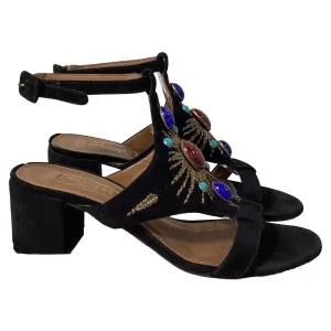 Aquazzura Desert Sun Embellished Sandal Heels in Black Suede