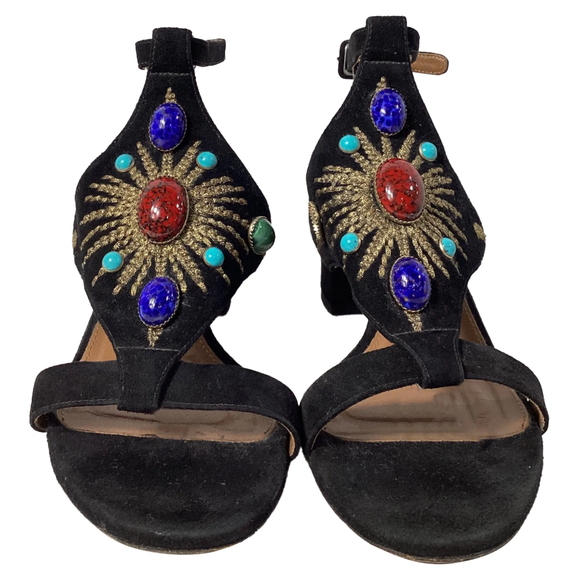 Aquazzura Desert Sun Embellished Sandal Heels in Black Suede