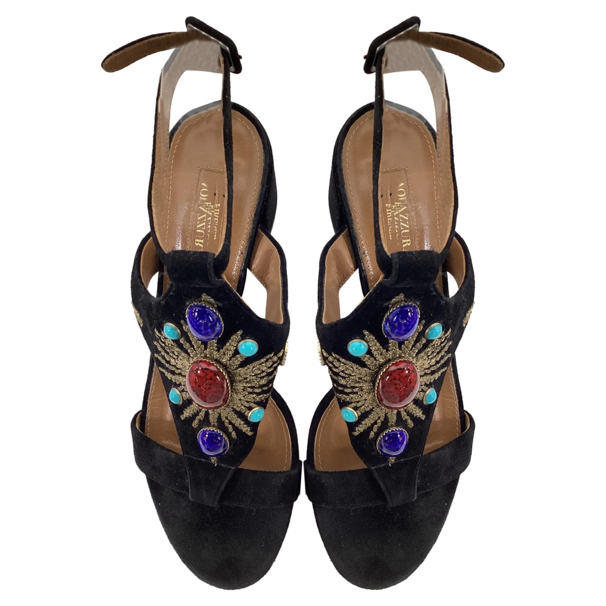 Aquazzura Desert Sun Embellished Sandal Heels in Black Suede