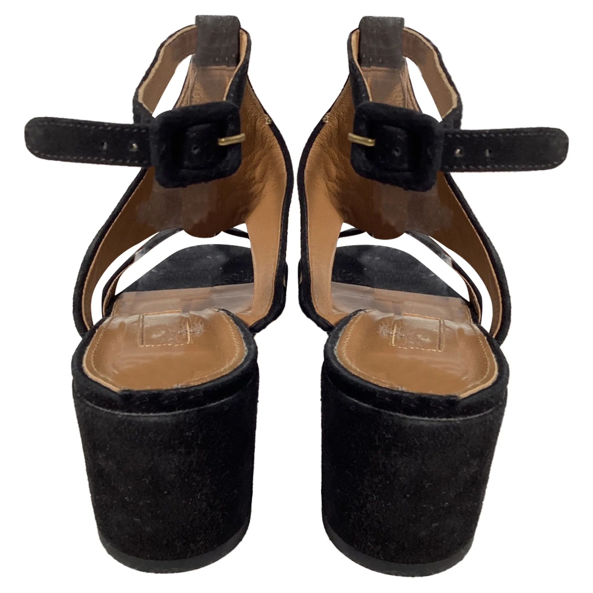 Aquazzura Desert Sun Embellished Sandal Heels in Black Suede