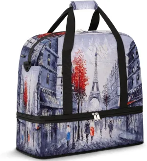 Art Painting France Paris Eiffel Tower Tree Travel Duffle Bag, Large Sports Gym Bag with Shoe Compartment, Carry on Tote Bag, Foldable Weekender Overnight Bag for Women Men