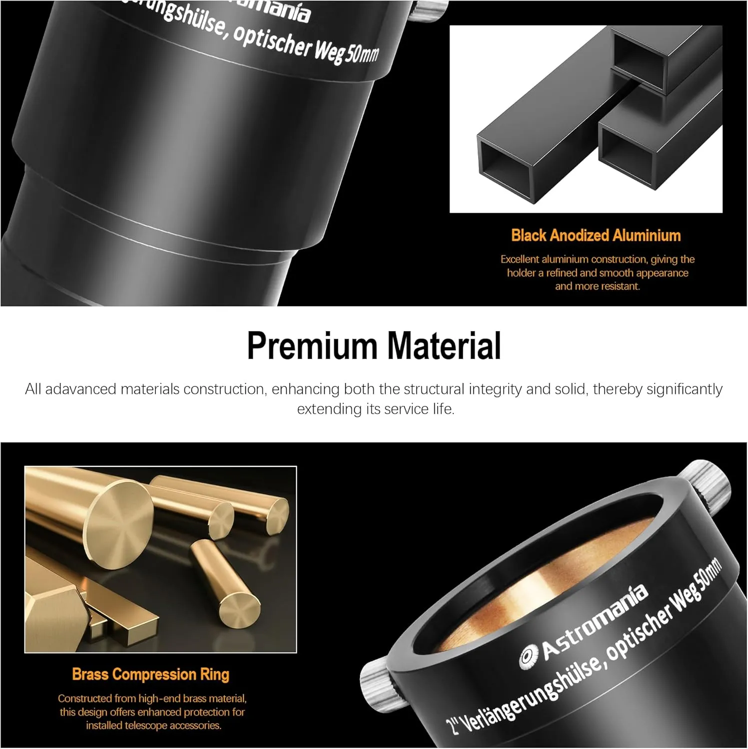 Astromania 2-Inch Telescope Eyepiece Extension Tube Adapter - Optical Length 50mm - with Standand 2-Inch Filter Threads
