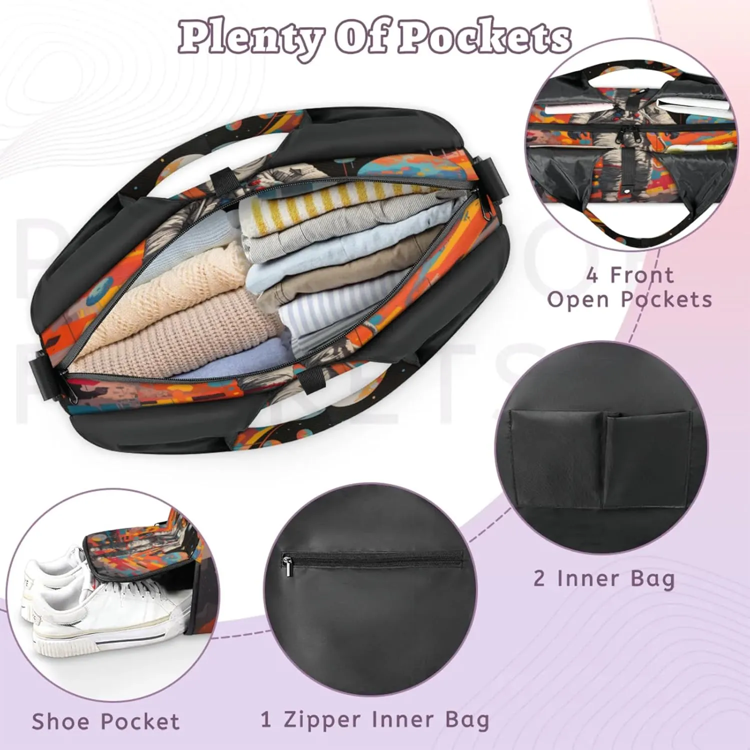 Astronaut Cosmic Adventure Waterproof Gym Bag for Men Women, Sports Duffel Bag with Shoe Compartment Yoga Mat Holder, Portable Large Travel Bag for Fitness, Camping, Weekend Trips