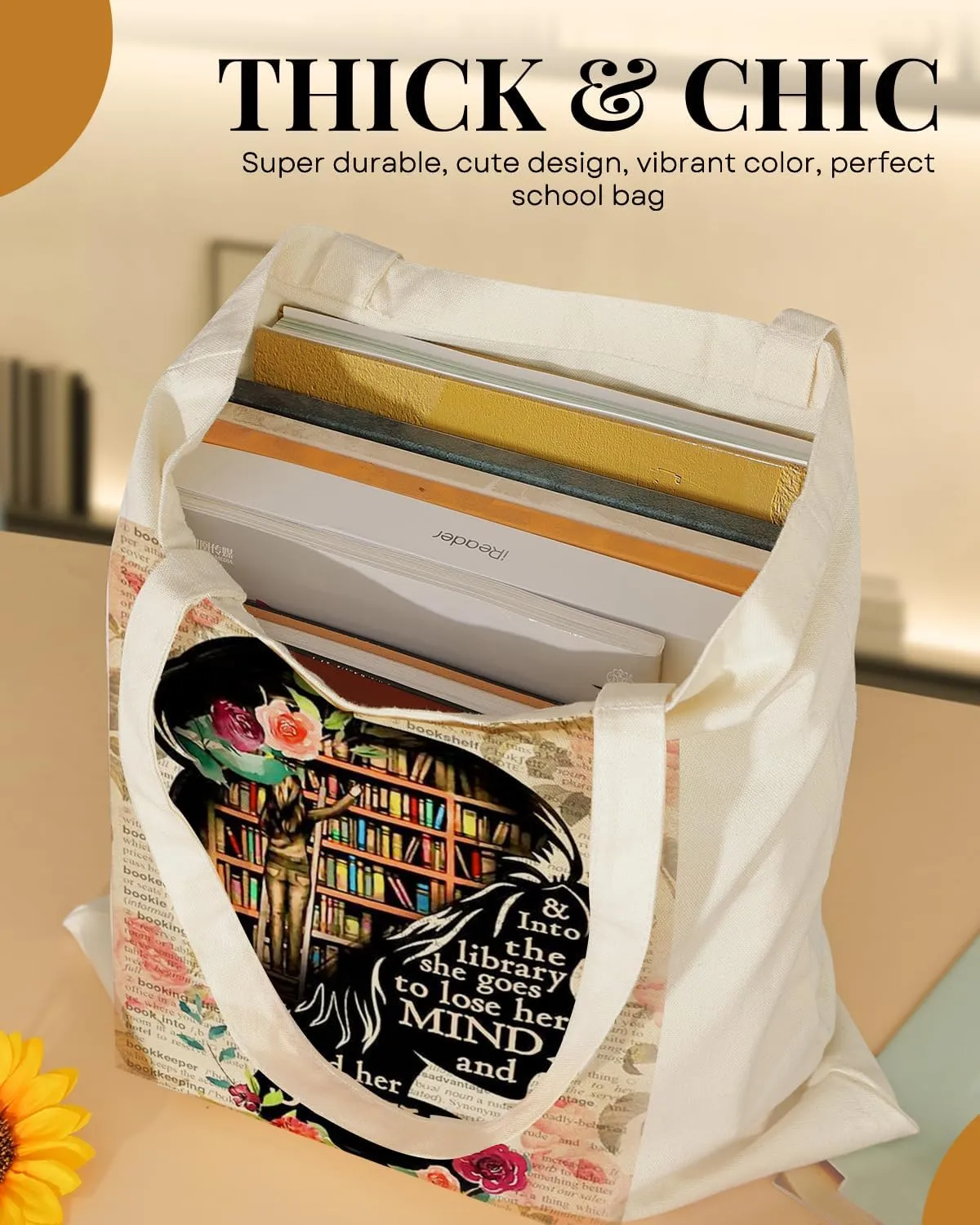 AUSVKAI Canvas Tote Bag Aesthetic for Women, Cute Reusable Cloth Cotton Bags for college Shopping Beach Grocery Trendy Gifts