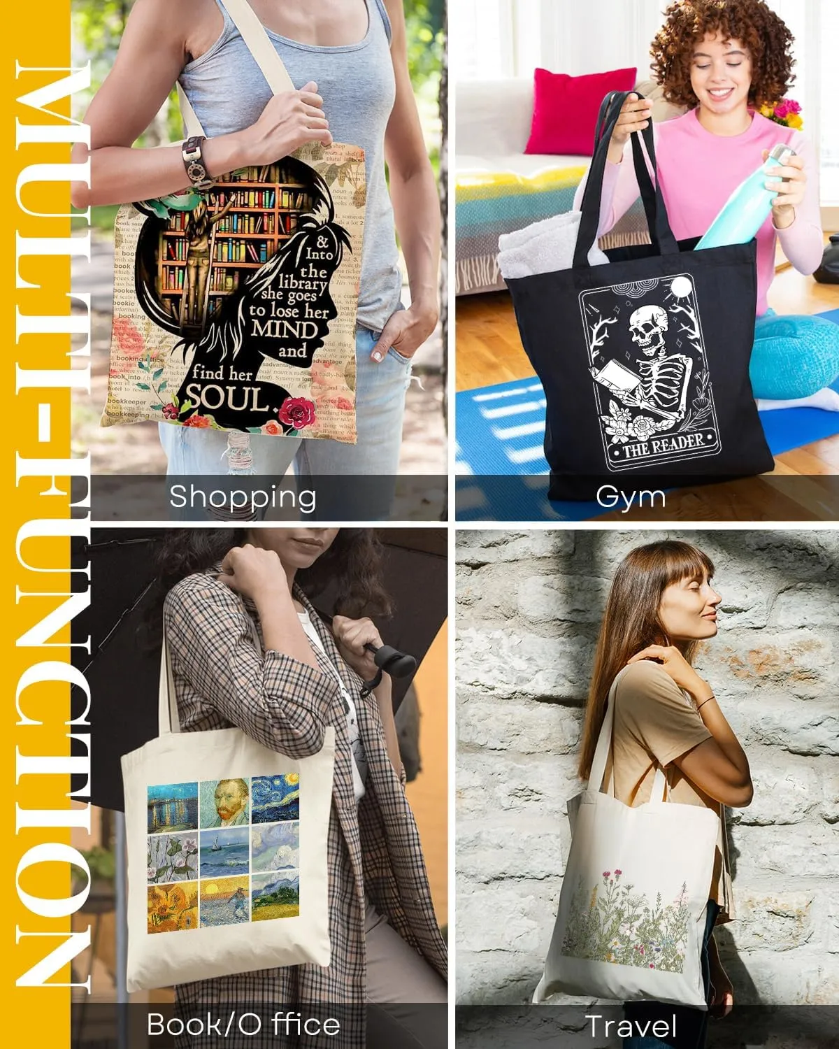 AUSVKAI Canvas Tote Bag Aesthetic for Women, Cute Reusable Cloth Cotton Bags for college Shopping Beach Grocery Trendy Gifts