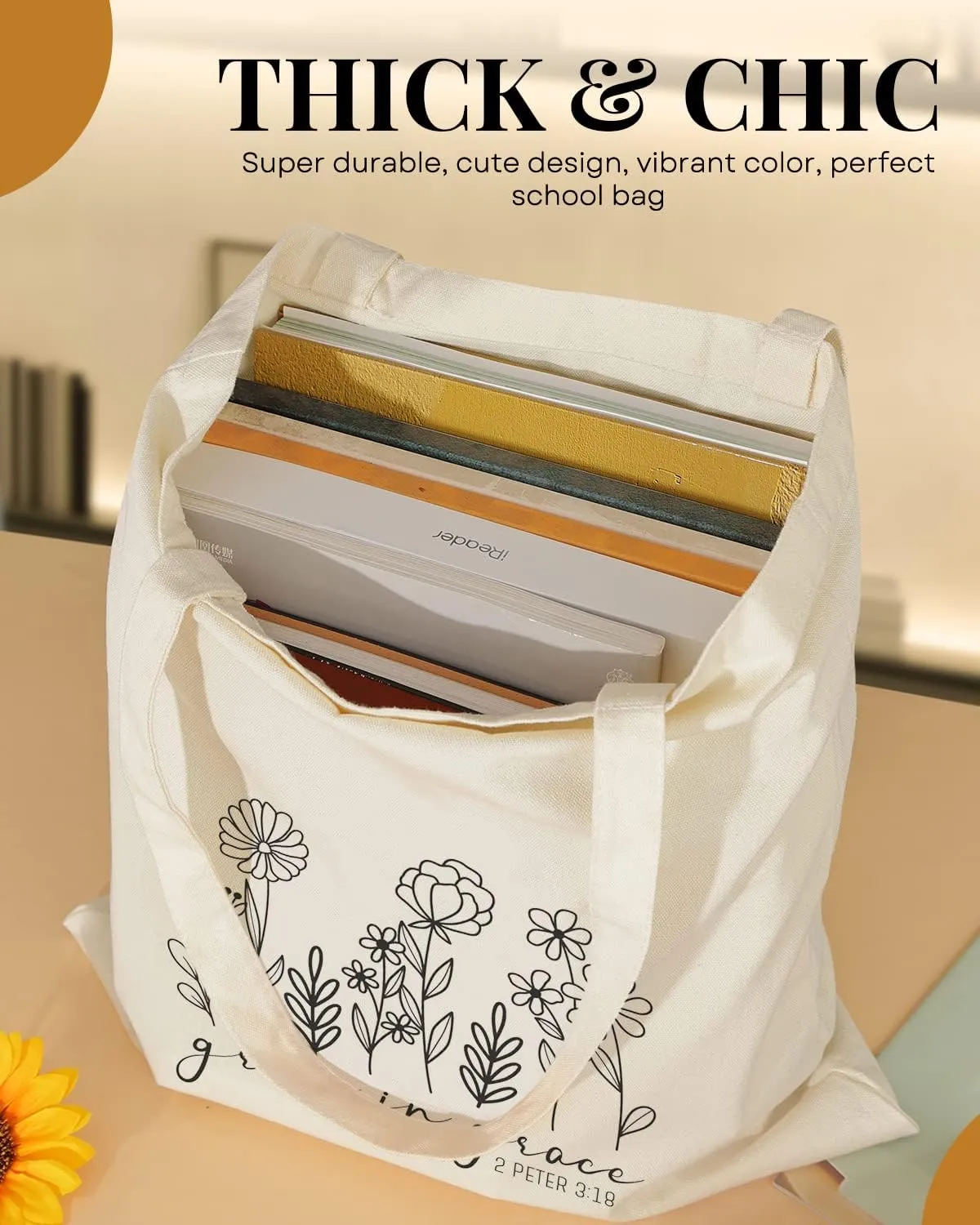 AUSVKAI Canvas Tote Bag Aesthetic for Women, Cute Reusable Cloth Cotton Bags for Shopping Beach Trendy Gifts