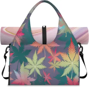 Autumn Maple Pattern Waterproof Gym Bag for Men Women, Sports Duffel Bag with Shoe Compartment Yoga Mat Holder, Portable Large Travel Bag for Fitness, Camping, Weekend Trips