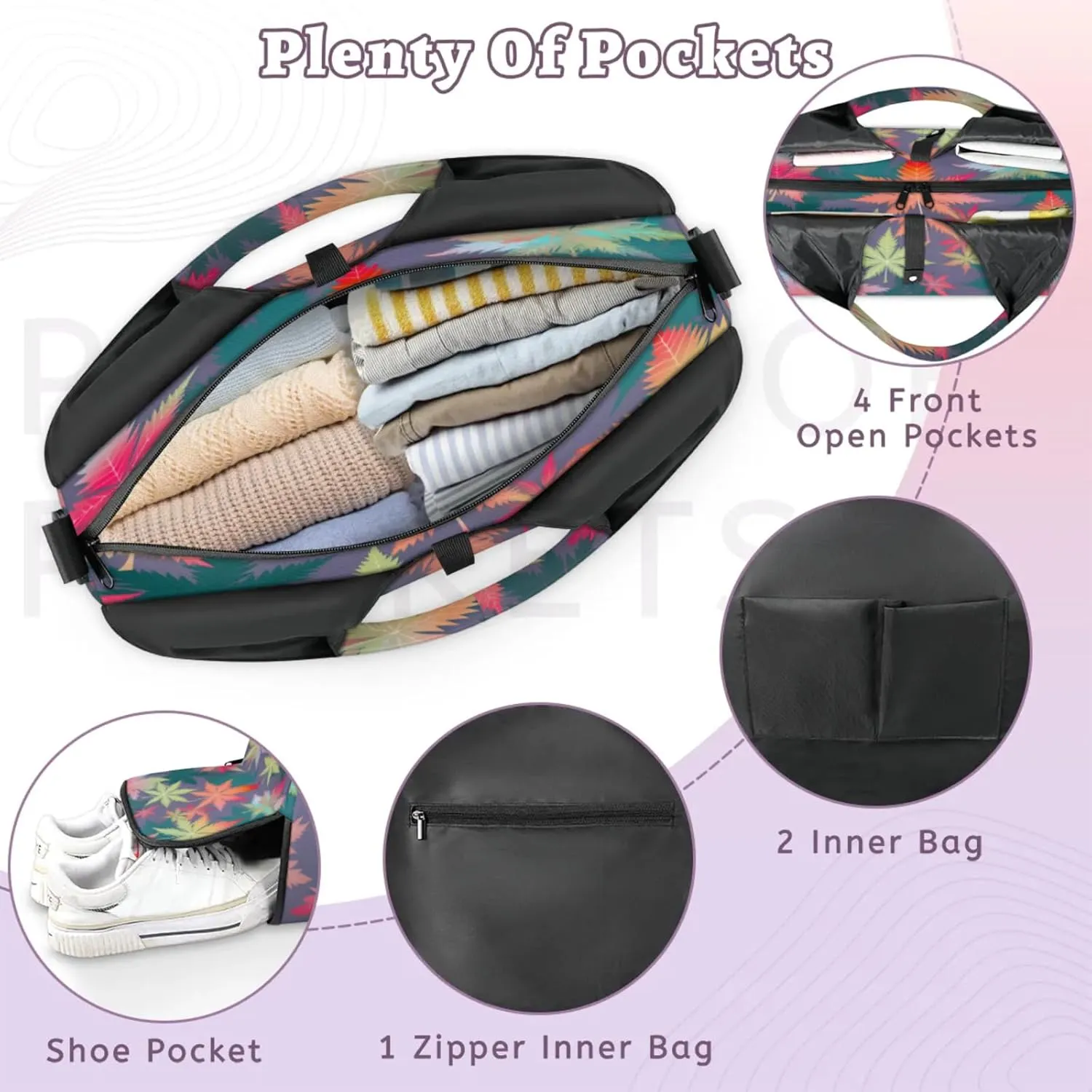 Autumn Maple Pattern Waterproof Gym Bag for Men Women, Sports Duffel Bag with Shoe Compartment Yoga Mat Holder, Portable Large Travel Bag for Fitness, Camping, Weekend Trips