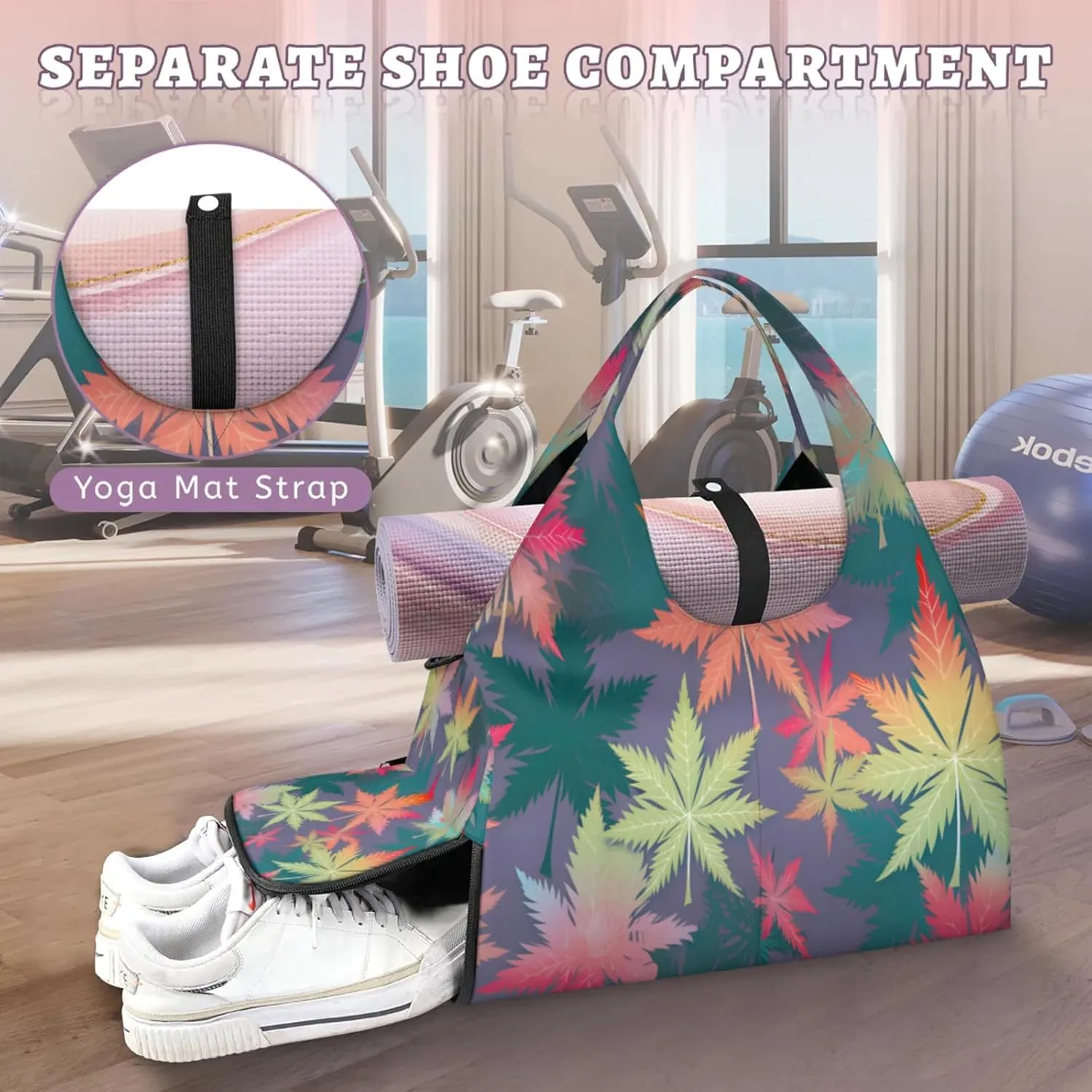 Autumn Maple Pattern Waterproof Gym Bag for Men Women, Sports Duffel Bag with Shoe Compartment Yoga Mat Holder, Portable Large Travel Bag for Fitness, Camping, Weekend Trips