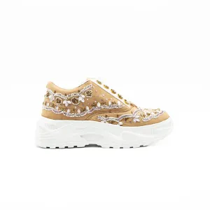 Ava Luxury Pale Sand Suede Handmade Embellished Trainers