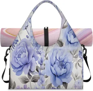 Azure Rose Radiance Waterproof Gym Bag for Men Women, Sports Duffel Bag with Shoe Compartment Yoga Mat Holder, Portable Large Travel Bag for Fitness, Camping, Weekend Trips