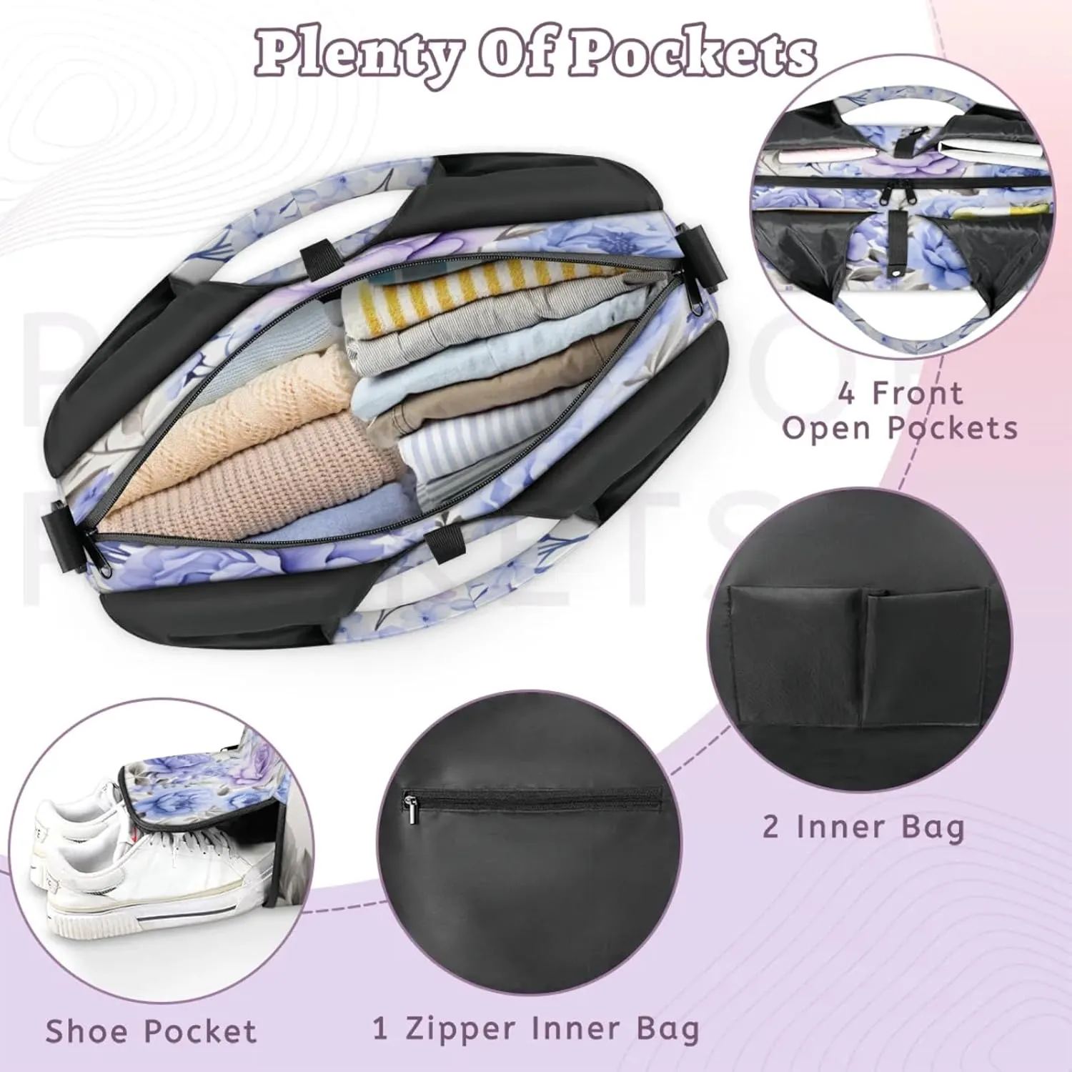 Azure Rose Radiance Waterproof Gym Bag for Men Women, Sports Duffel Bag with Shoe Compartment Yoga Mat Holder, Portable Large Travel Bag for Fitness, Camping, Weekend Trips