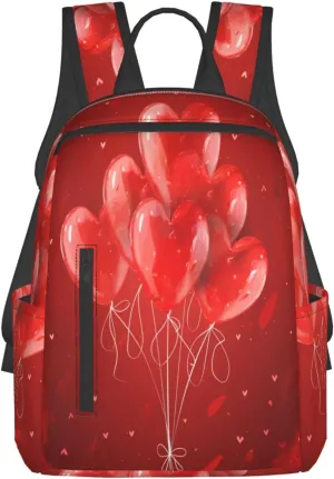 Backpack For Women Men Valentine'S Red Heart Balloons Bookbag Lightweight Travel Casual Daypack Water Resistant Outdoor Hiking Sport Rucksack