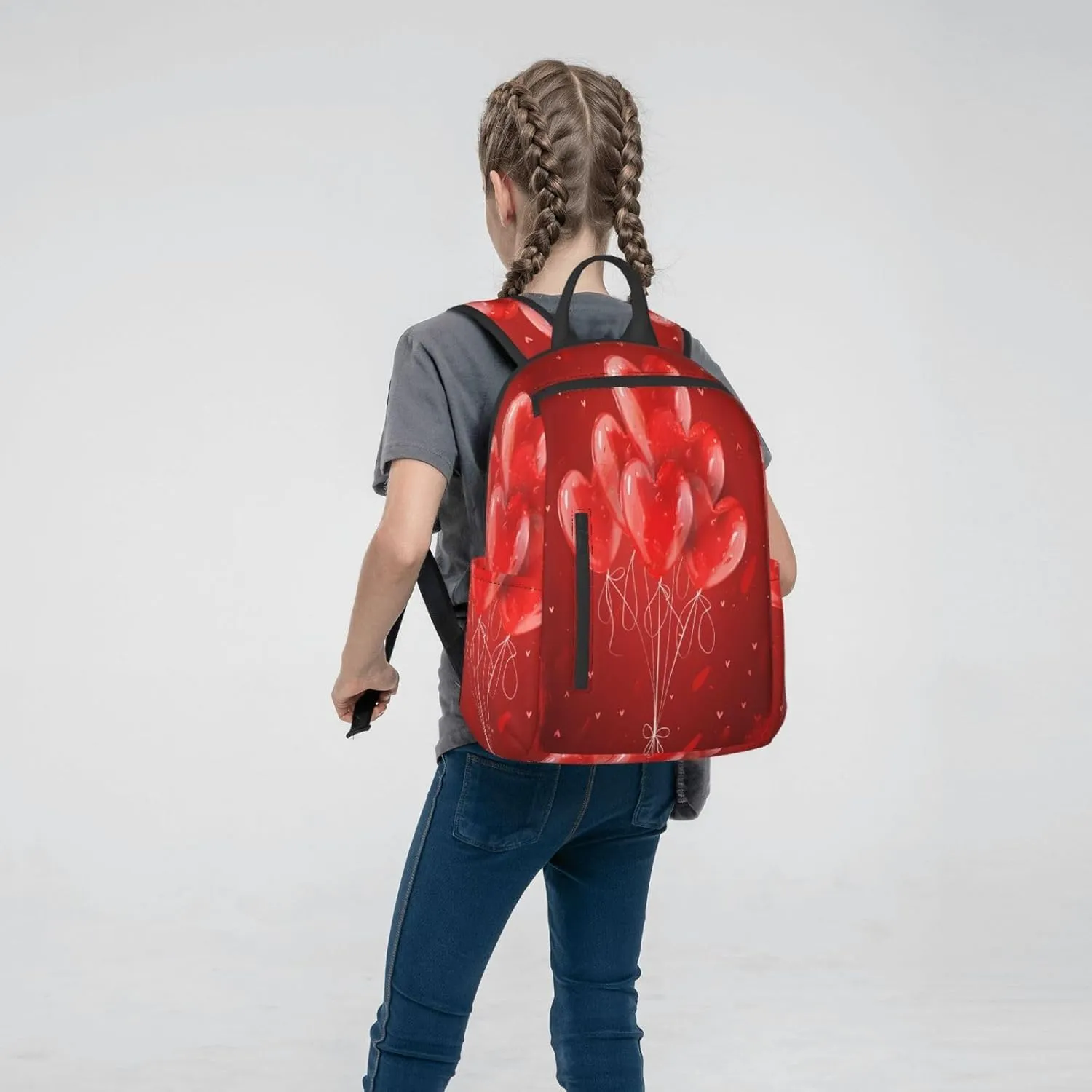 Backpack For Women Men Valentine'S Red Heart Balloons Bookbag Lightweight Travel Casual Daypack Water Resistant Outdoor Hiking Sport Rucksack