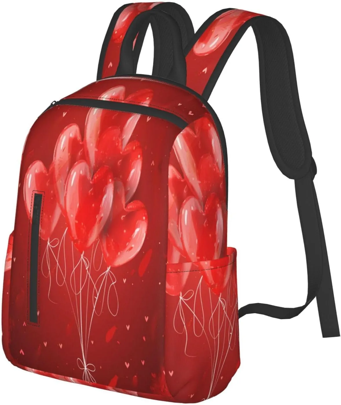 Backpack For Women Men Valentine'S Red Heart Balloons Bookbag Lightweight Travel Casual Daypack Water Resistant Outdoor Hiking Sport Rucksack