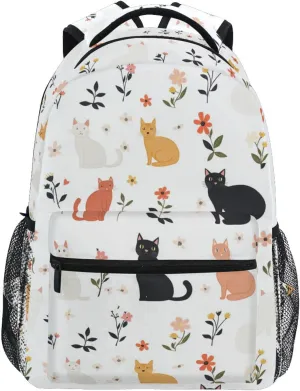 Backpacks for Men Women Fashion Stylish Travel Bags with Chest Strap for College Work Cartoon Sweet Cat White