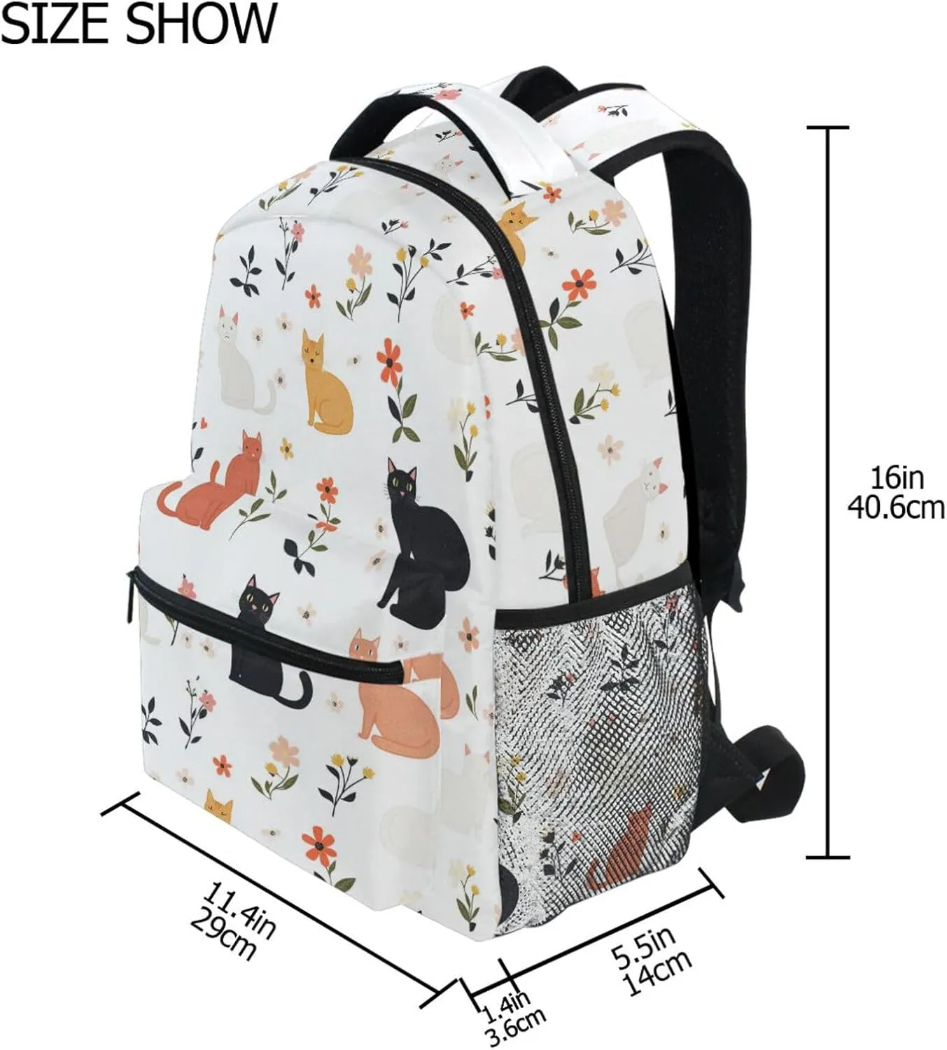 Backpacks for Men Women Fashion Stylish Travel Bags with Chest Strap for College Work Cartoon Sweet Cat White