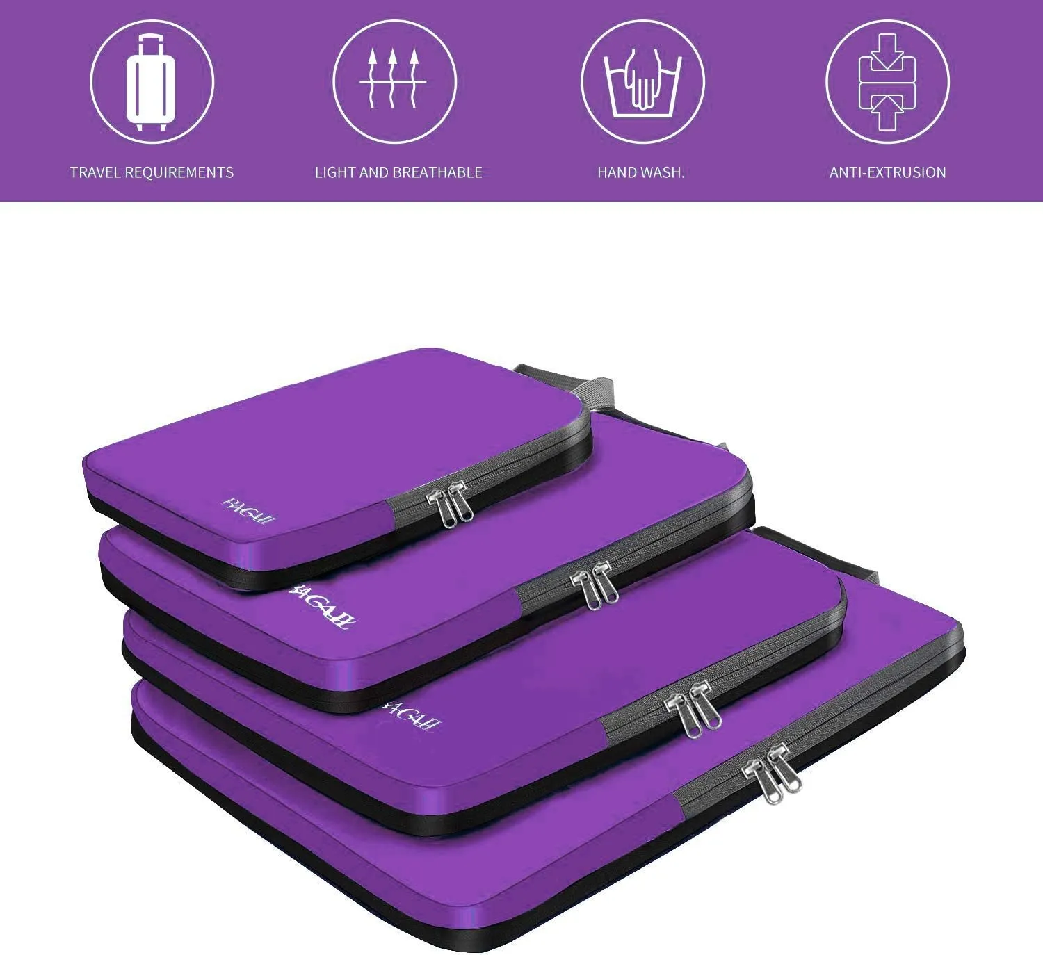 BAGAIL 4 Set/6 Set/8 Set Compression Packing Cubes Travel Accessories Expandable Packing Organizers(Purple ClothPattern 4 Set)