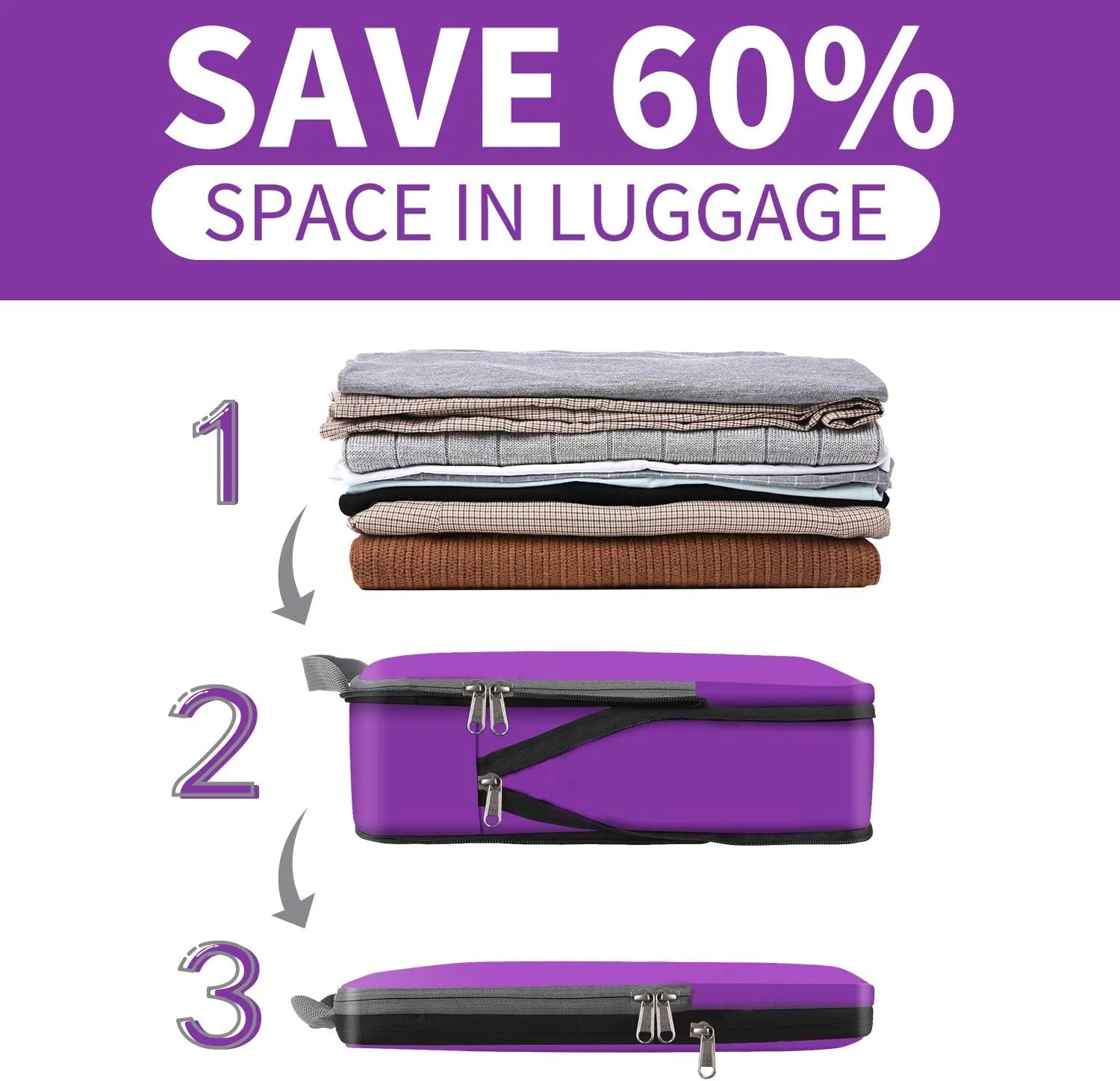BAGAIL 4 Set/6 Set/8 Set Compression Packing Cubes Travel Accessories Expandable Packing Organizers(Purple ClothPattern 4 Set)