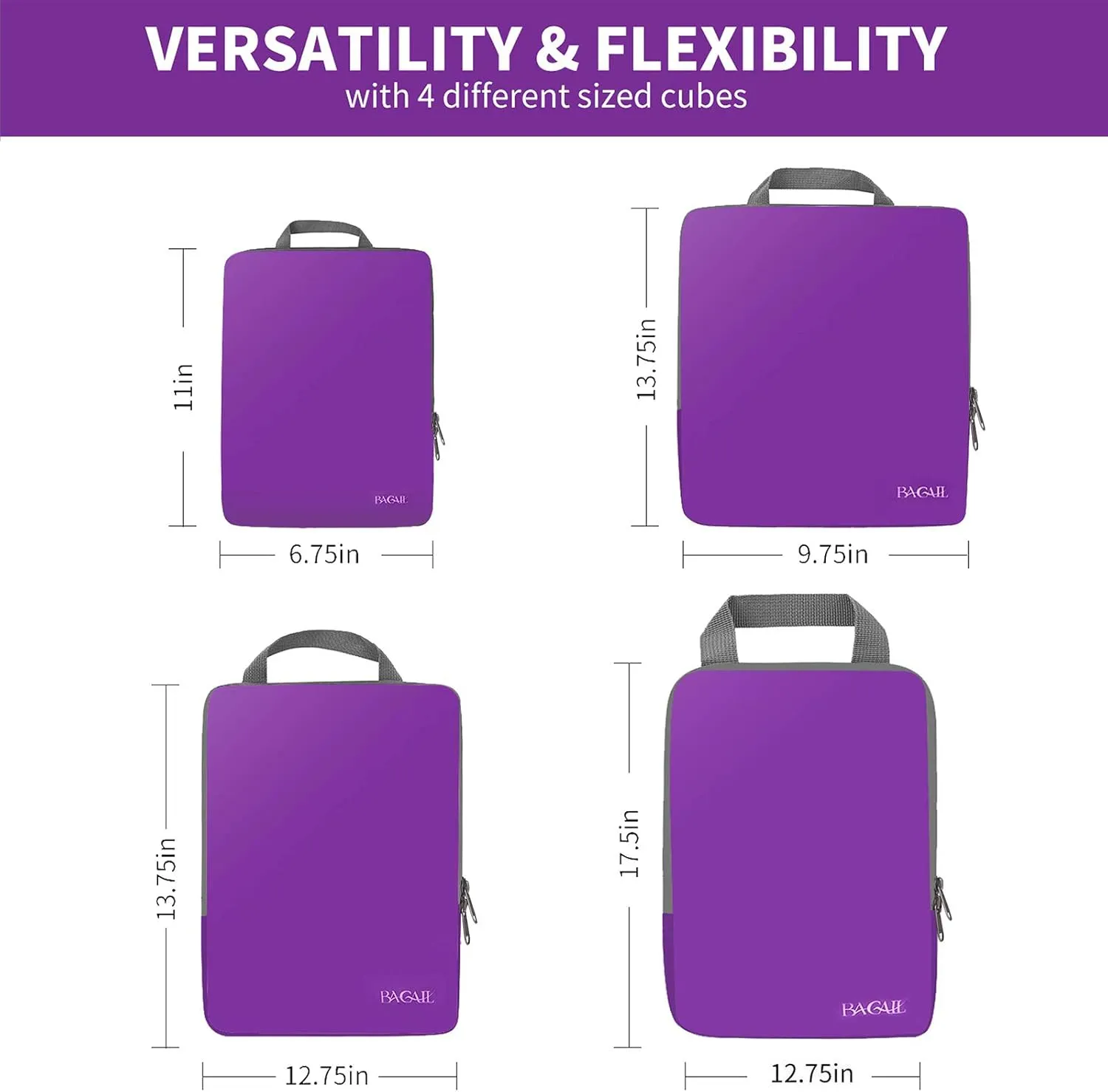BAGAIL 4 Set/6 Set/8 Set Compression Packing Cubes Travel Accessories Expandable Packing Organizers(Purple ClothPattern 4 Set)