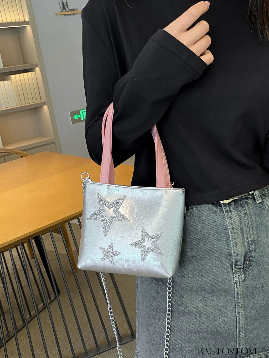BagForLove - Stylish Rhinestone Embellished Star Chain Shoulder Bag - Fashionable & Chic