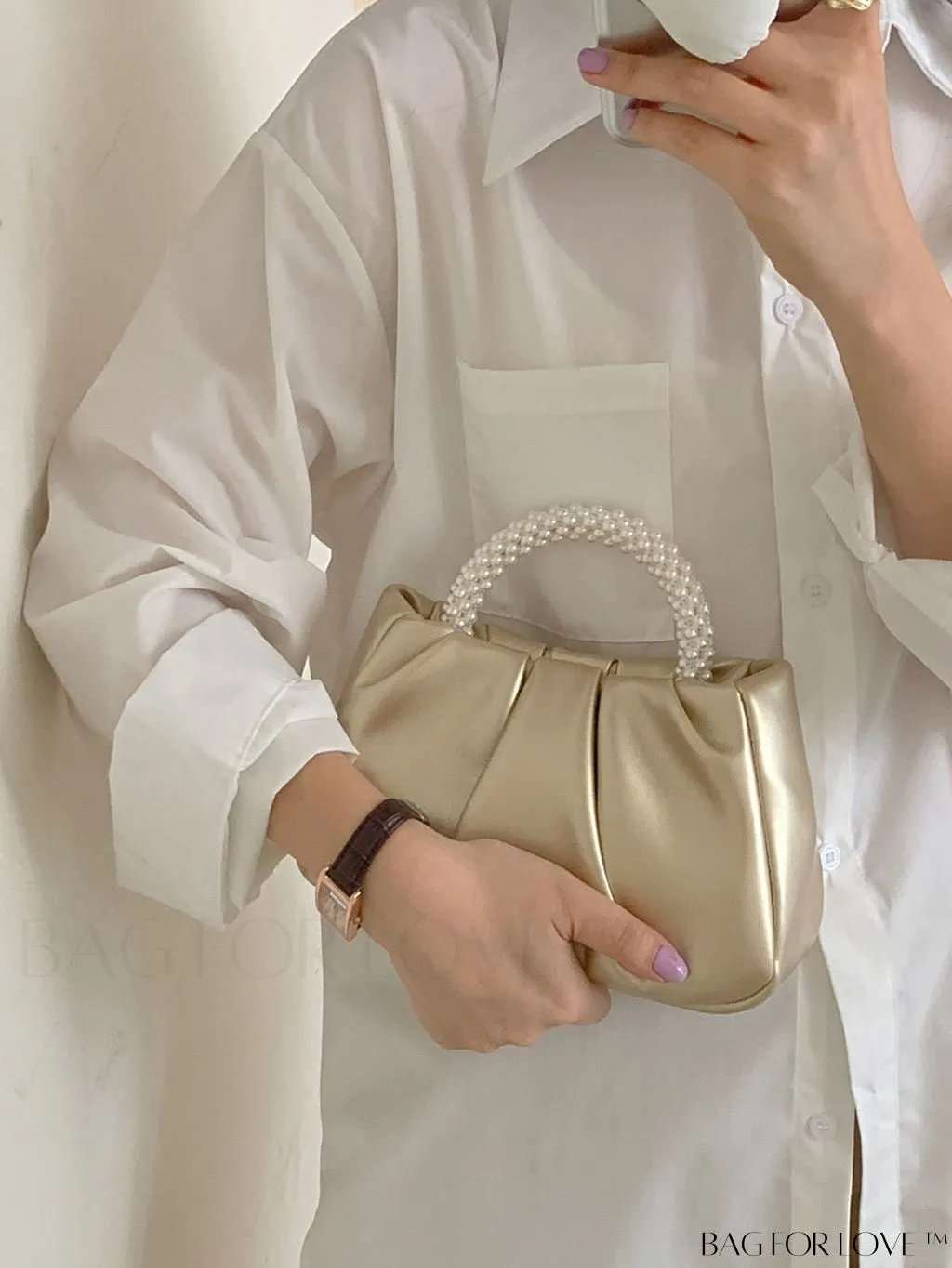 BagForLove - Stylish Summer Crossbody Bag with Faux Pearl Handle and Pleated Design