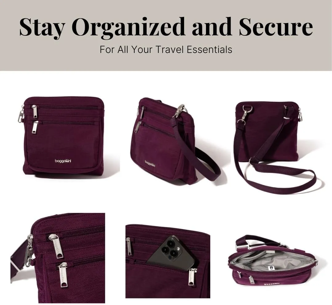 Baggallini Securtex Anti-Theft Crossbody Travel Purse with RFID Card Slots, Locking Zippers & Cut-Resistant Strap