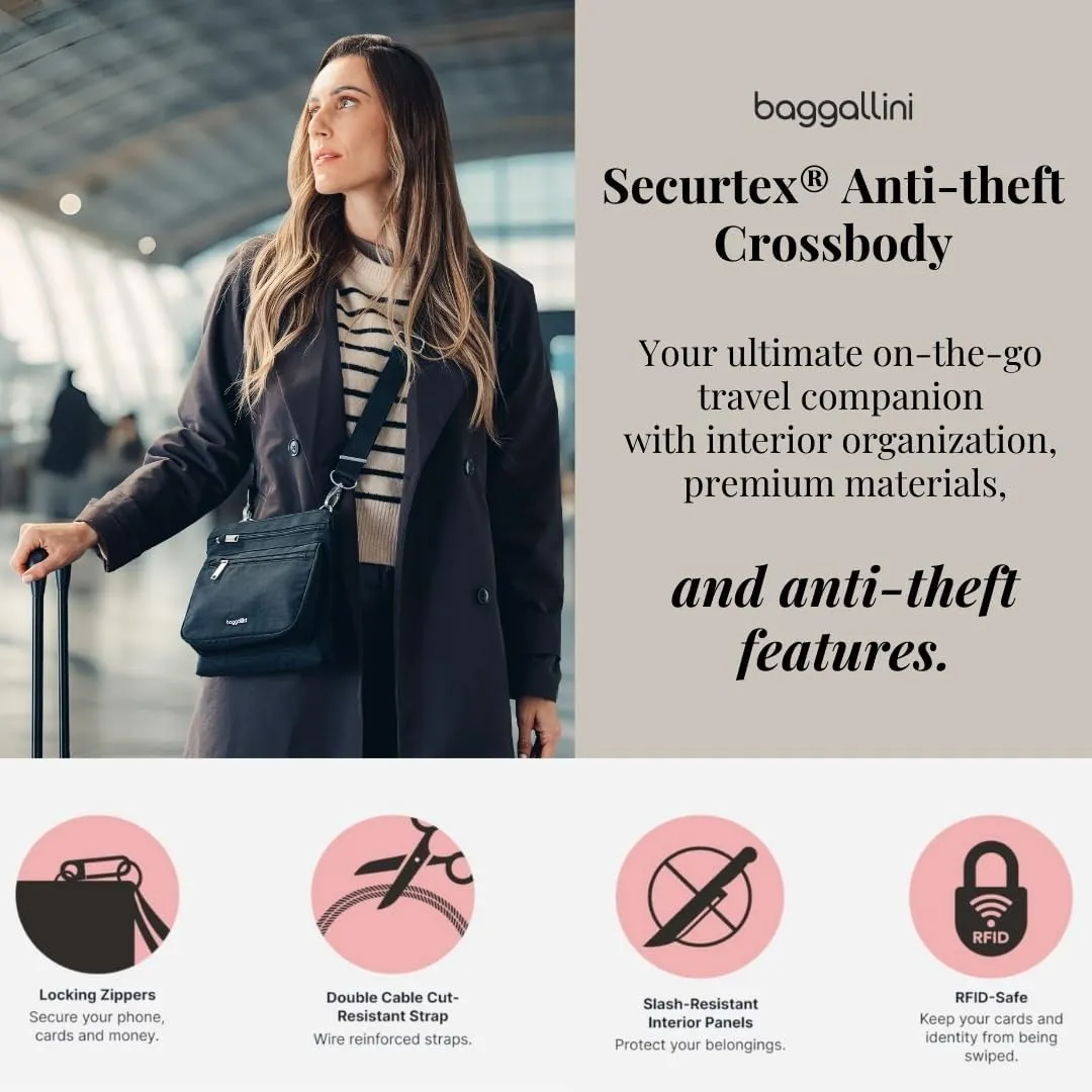 Baggallini Securtex Anti-Theft Crossbody Travel Purse with RFID Card Slots, Locking Zippers & Cut-Resistant Strap