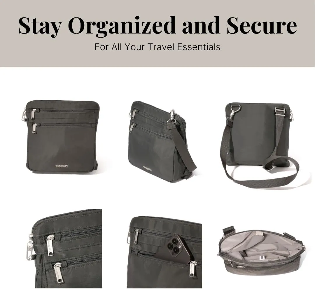 Baggallini Securtex Anti-Theft Crossbody Travel Purse with RFID Card Slots, Locking Zippers & Cut-Resistant Strap