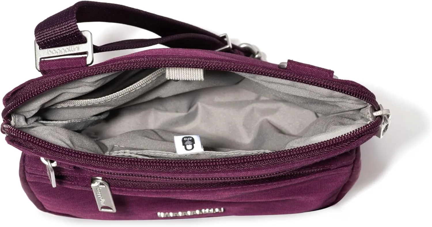 Baggallini Securtex Anti-Theft Crossbody Travel Purse with RFID Card Slots, Locking Zippers & Cut-Resistant Strap