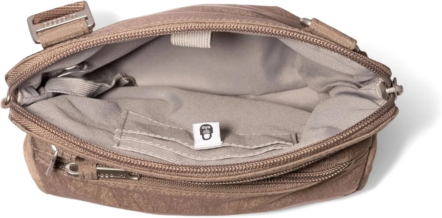 Baggallini Securtex Anti-Theft Crossbody Travel Purse with RFID Card Slots, Locking Zippers & Cut-Resistant Strap