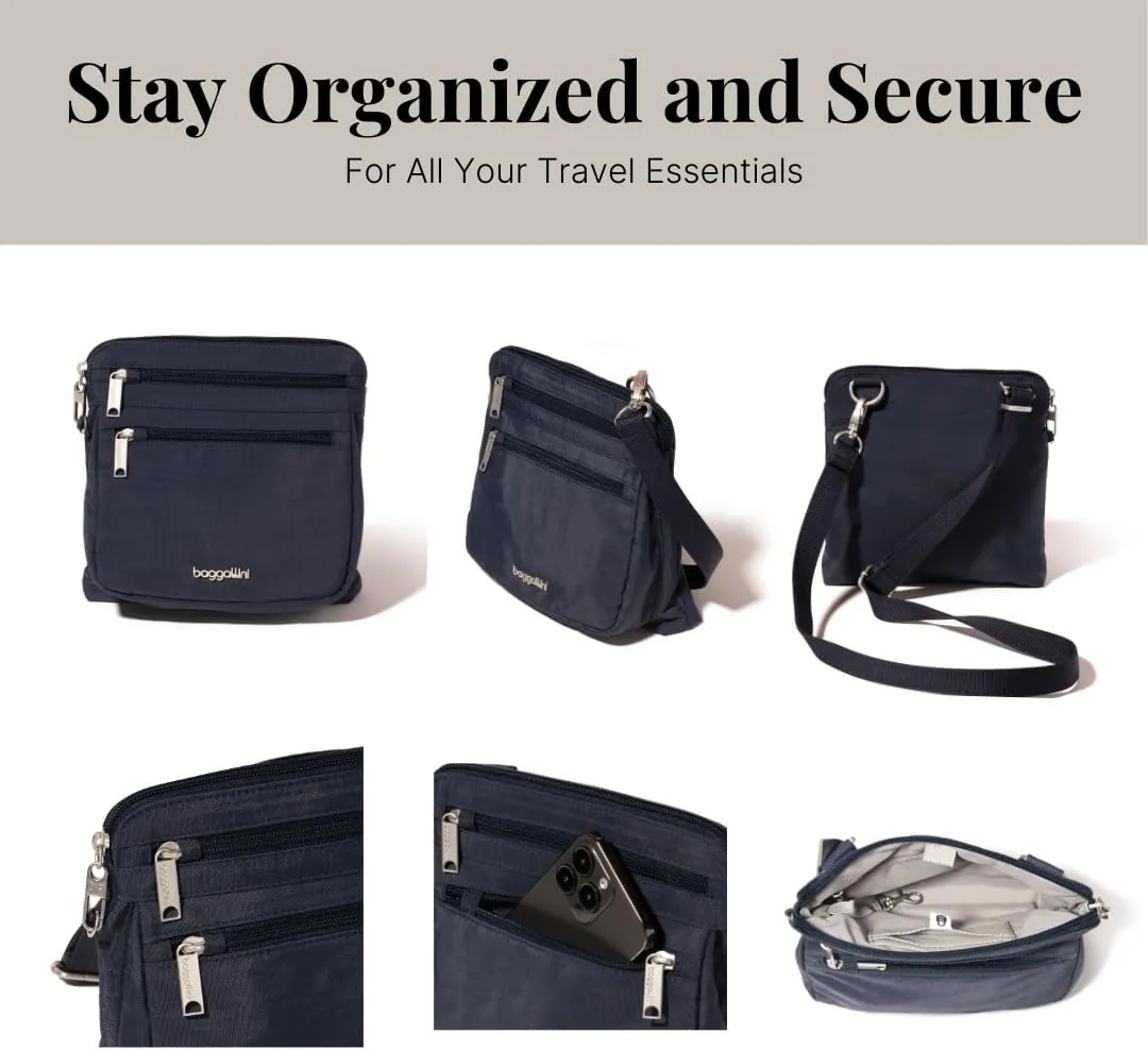 Baggallini Securtex Anti-Theft Crossbody Travel Purse with RFID Card Slots, Locking Zippers & Cut-Resistant Strap