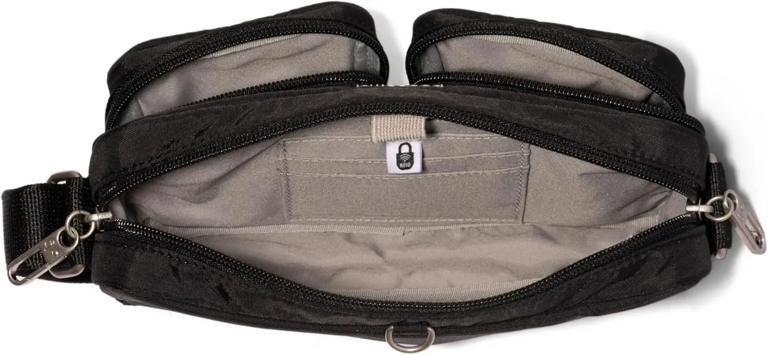 Baggallini Securtex Anti-Theft Treasure Crossbody 9"x5.5" Lightweight Travel Purse with RFID Card Slots Locking Zippers