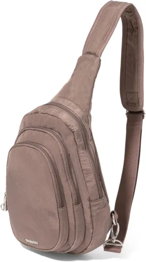 Baggallini Securtex® Anti-Theft Triple Zip Sling 8.6"x15.2" Travel Crossbody Backpack with RFID Wallet Locking Zipper