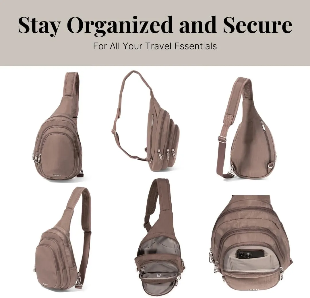 Baggallini Securtex® Anti-Theft Triple Zip Sling 8.6"x15.2" Travel Crossbody Backpack with RFID Wallet Locking Zipper