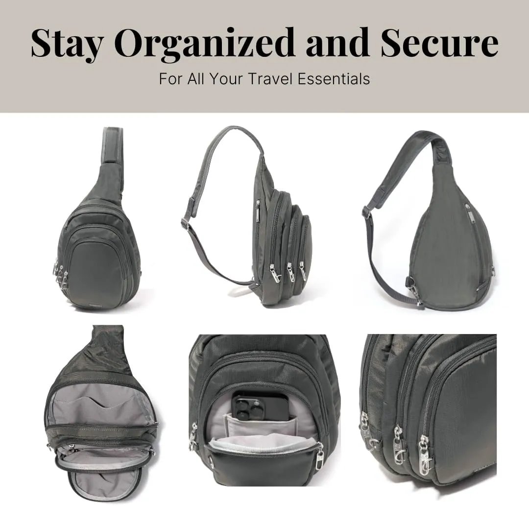 Baggallini Securtex® Anti-Theft Triple Zip Sling - Travel Backpack Sling Bag Crossbody - RFID Wallet Locking Zipper