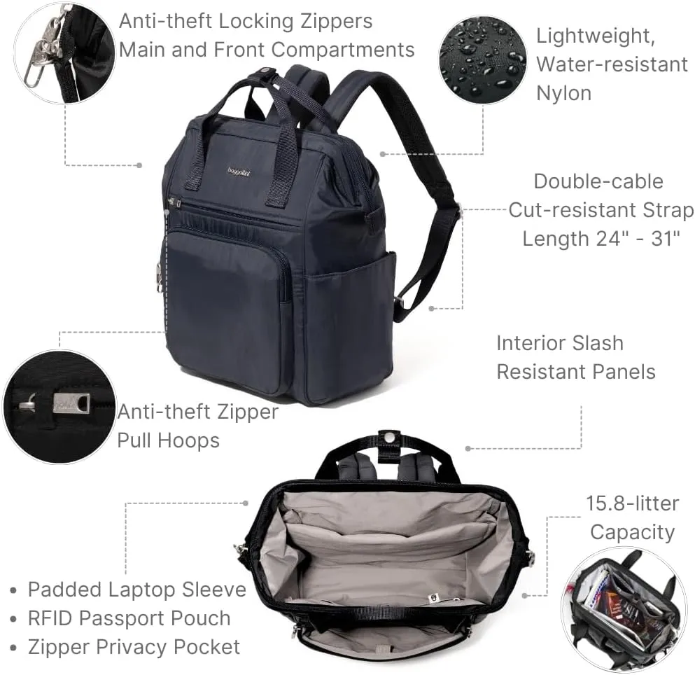 Baggallini Securtex Anti-Theft Windsor Backpack for Travel, Work & Collage, RFID & Locking Zipper, Up to 16" Laptop