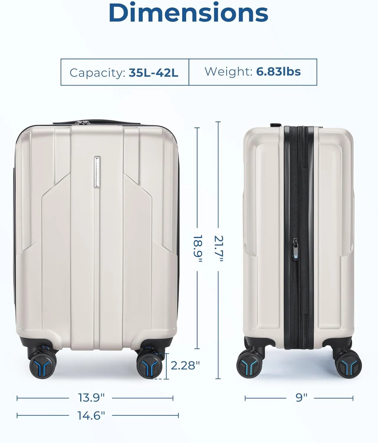BAGSMART Carry On Luggage 22x14x9 Airline Approved, 1OO% PC Hardside Expandable Luggage with TSA Lock, 20 Inch Travel Suitcase with Spinner Wheels,Beige