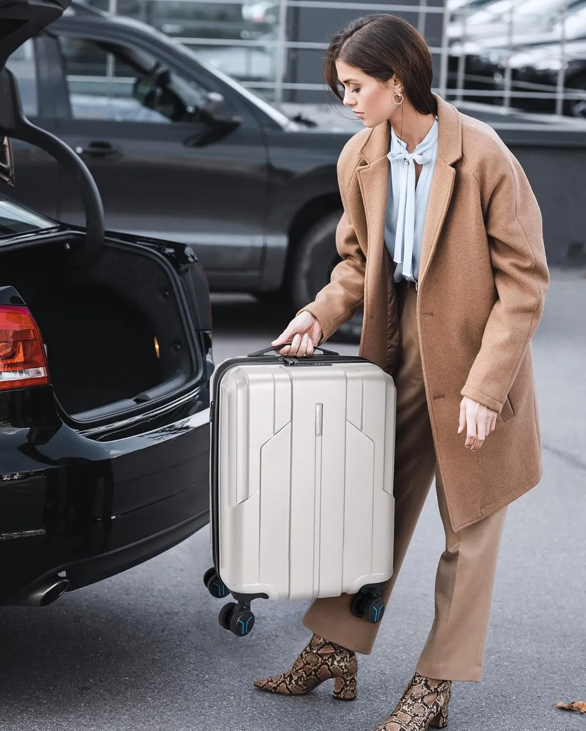 BAGSMART Carry On Luggage 22x14x9 Airline Approved, 1OO% PC Hardside Expandable Luggage with TSA Lock, 20 Inch Travel Suitcase with Spinner Wheels,Beige