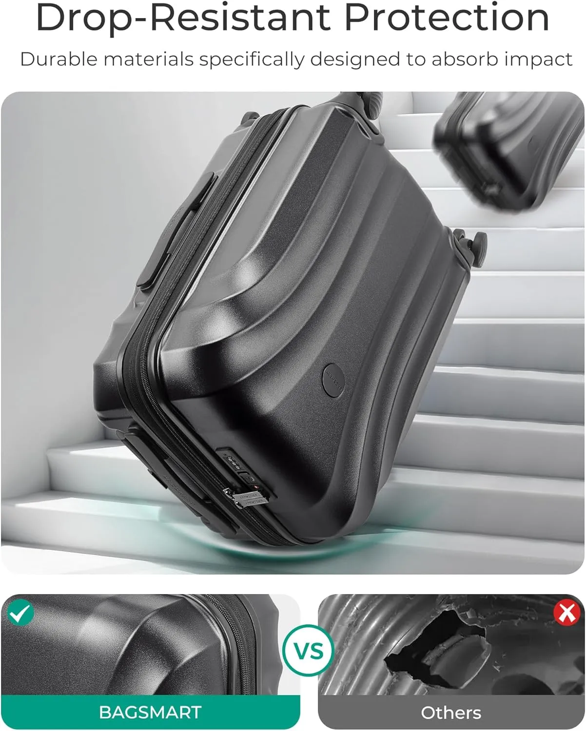BAGSMART Carry On Luggage 22x14x9 Airline Approved with TSA Lock, Expandable Hard Shell Suitcase with Spinner Wheels, Lightweight 20 Inch Travel Rolling Carry-On Luggage, Black