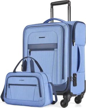 BAGSMART Carry-On Luggage Airline Approved, 20 inch Expandable Suitcase with Duffel bag, Softside Lightweight Suitcases with Spinner Wheels, Durable Travel Luggage, Carry-On Blue