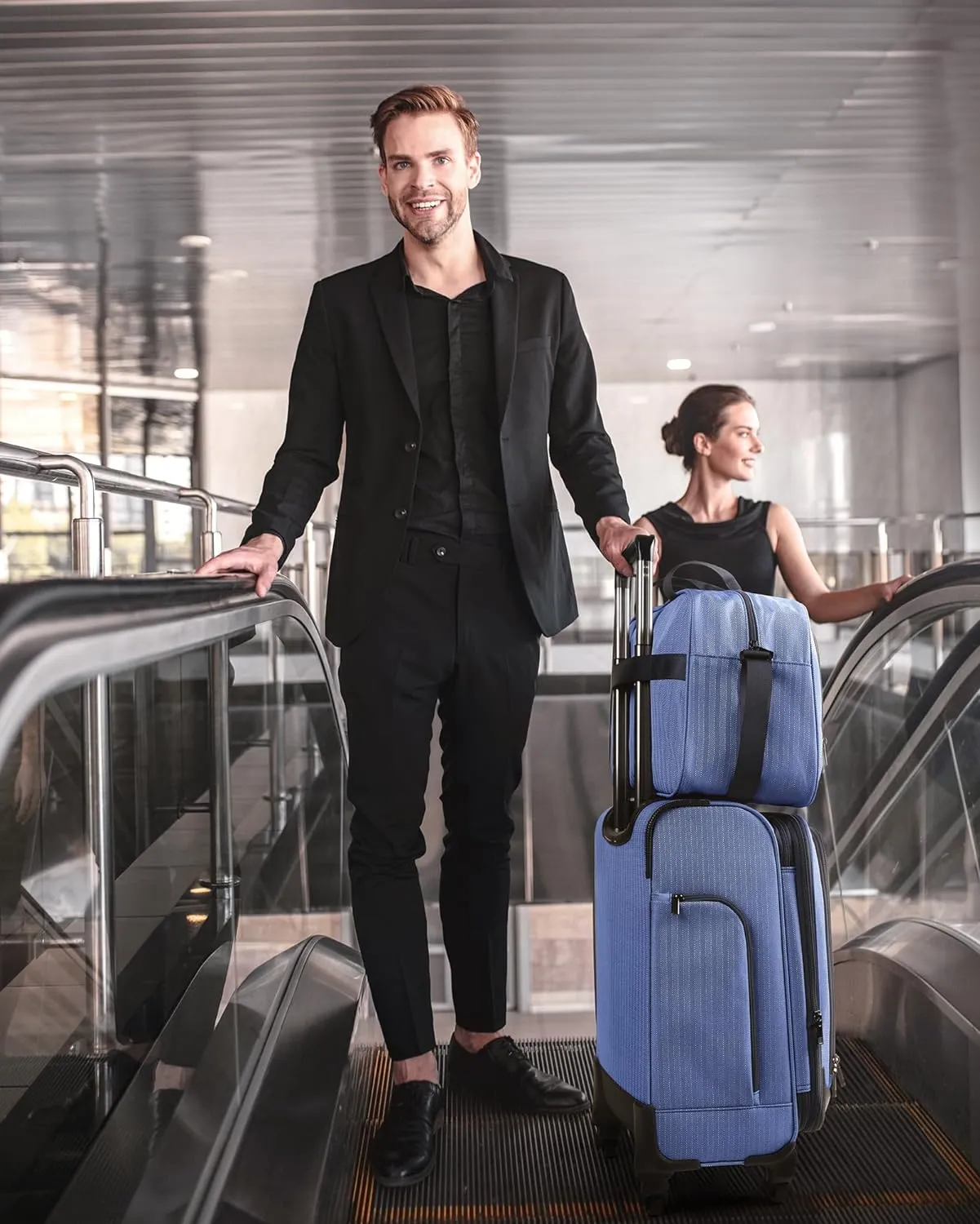 BAGSMART Carry-On Luggage Airline Approved, 20 inch Expandable Suitcase with Duffel bag, Softside Lightweight Suitcases with Spinner Wheels, Durable Travel Luggage, Carry-On Blue