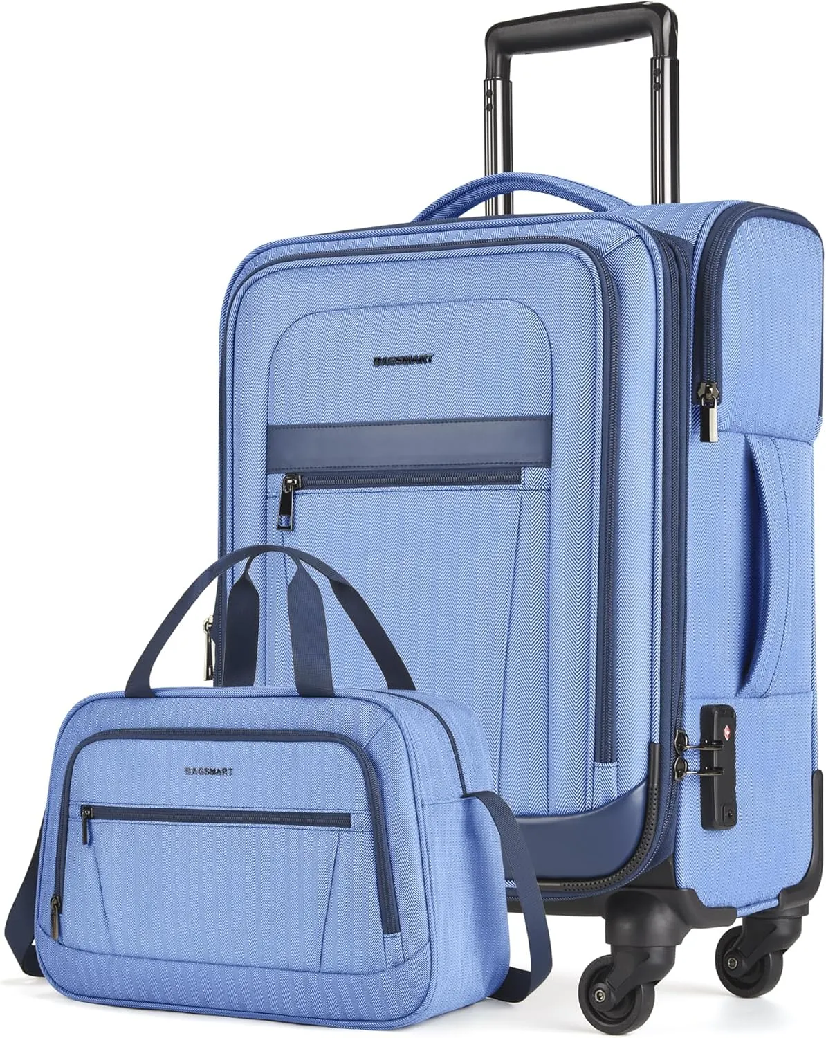 BAGSMART Carry-On Luggage Airline Approved, 20 inch Expandable Suitcase with Duffel bag, Softside Lightweight Suitcases with Spinner Wheels, Durable Travel Luggage, Carry-On Blue