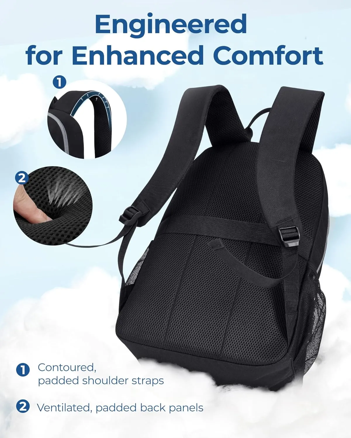BAGSMART College Laptop Backpack, 15.6 Inch Travel Backpack Airline Approved, 30L Casual Daily Backpack, Lightweight College Bookbag for Women Men, Black