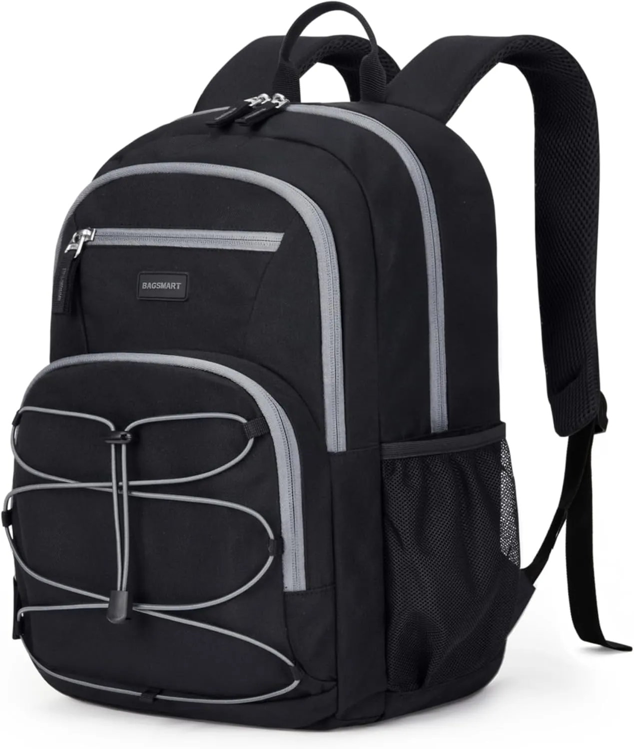 BAGSMART College Laptop Backpack, 15.6 Inch Travel Backpack Airline Approved, 30L Casual Daily Backpack, Lightweight College Bookbag for Women Men, Black