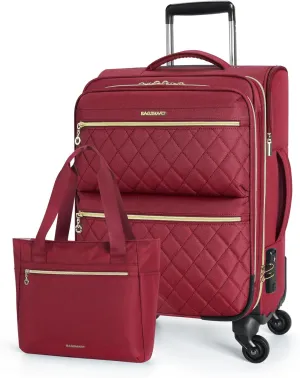 BAGSMART Softside Expandable Luggage Airline Approved with Spinner Wheels, 20 Inch Carry On Luggage 22x14x9 with TSA Lock, Rolling Suitcases with Tote Bag, Red
